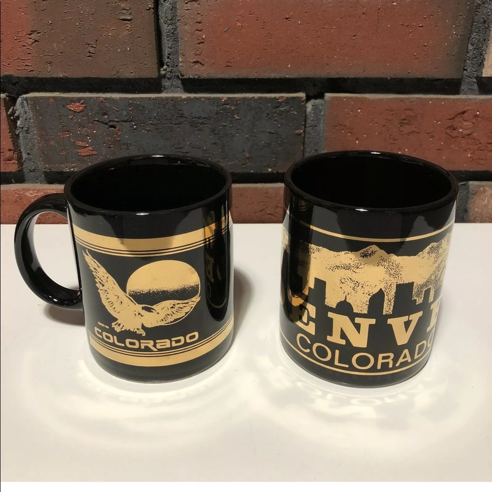 1980s Colorado Coffee Mugs Black and Gold